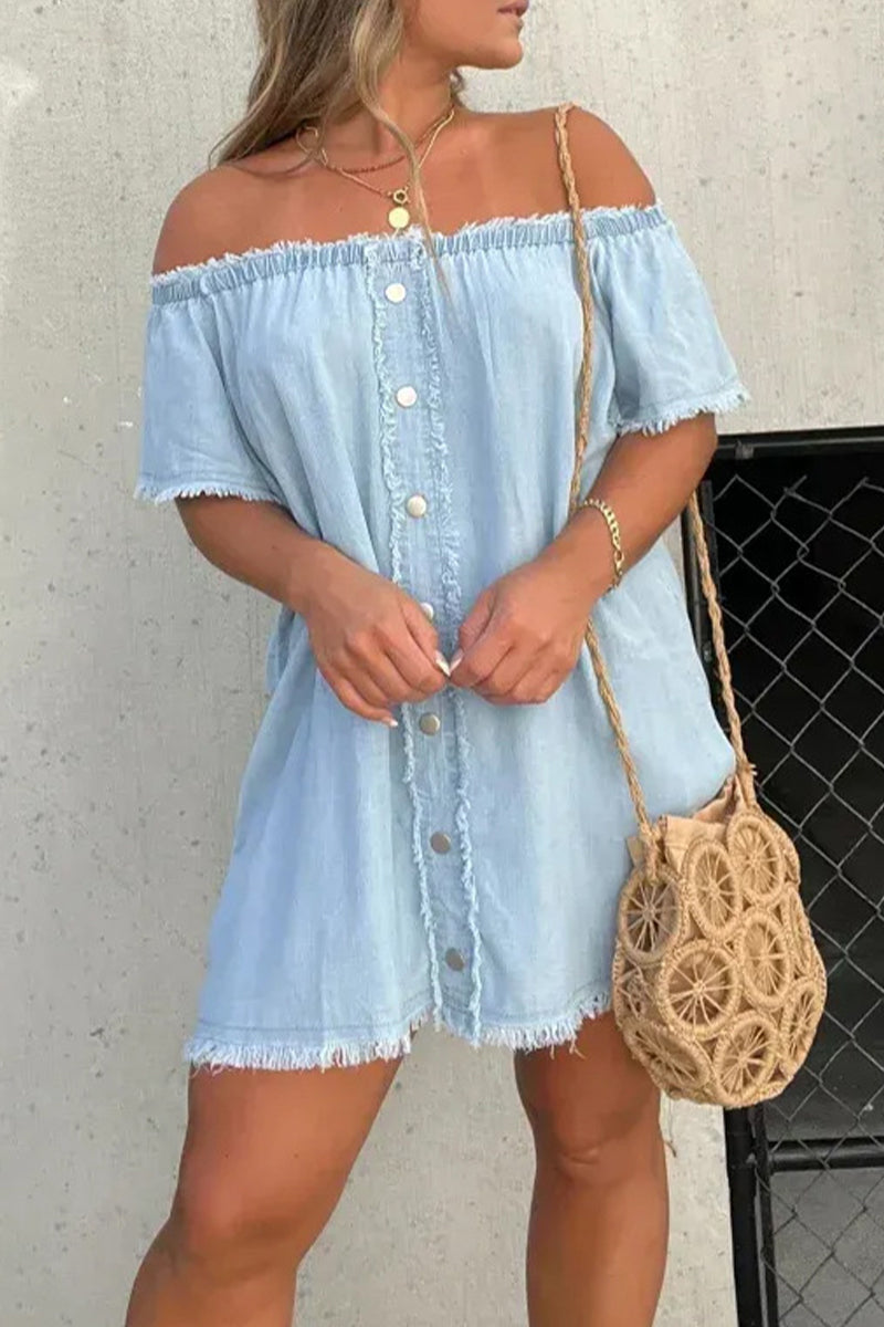 Elena | Off-Shoulder Denim Dress - ginlerie 1
