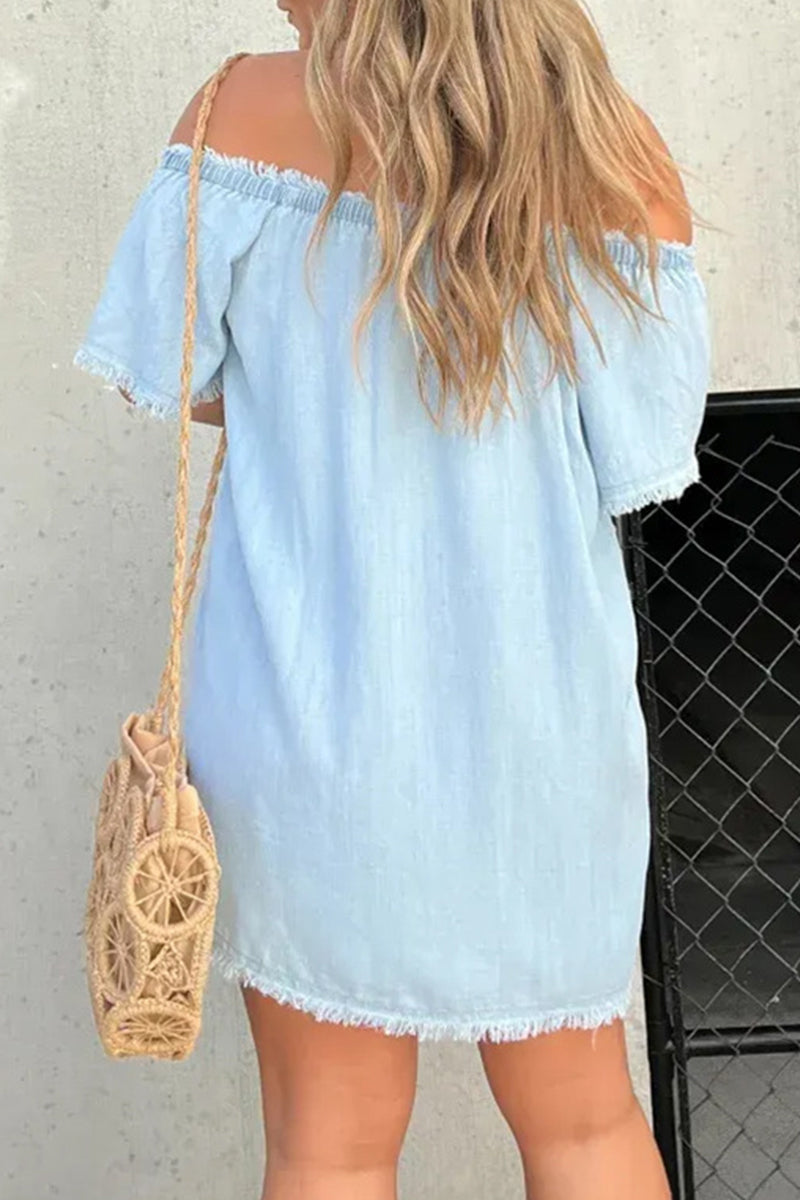Elena | Off-Shoulder Denim Dress - ginlerie 4