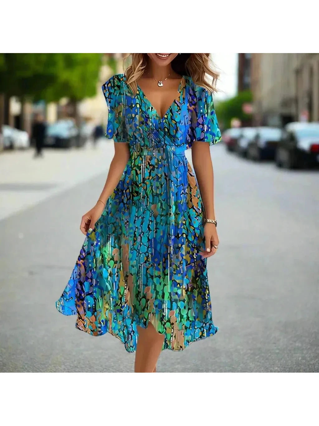 Elena | Printed Summer Dress - ginlerie 2