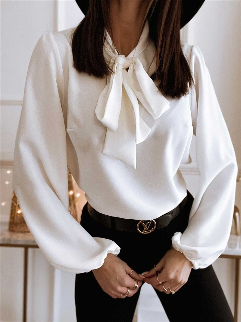 “Elena | Puff Sleeve Bow Neck Blouse - ginlerie” 4