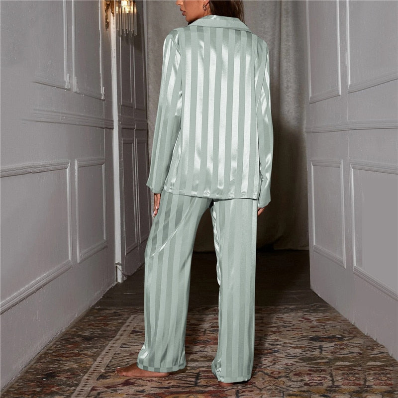 Elena | Satin Stripe Pajama Set - ginlerie 7