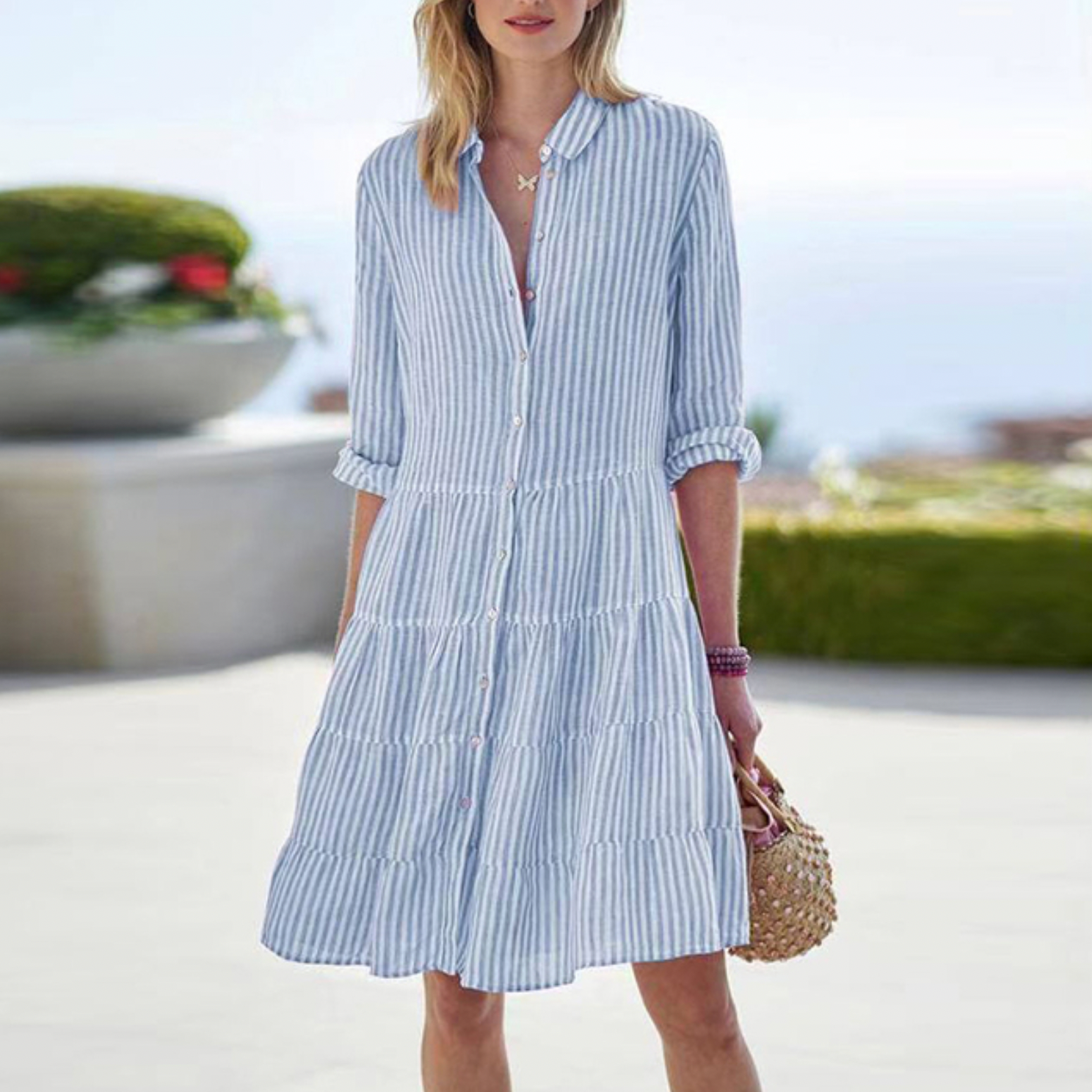 Elena | Striped Button-Up Dress - ginlerie 3