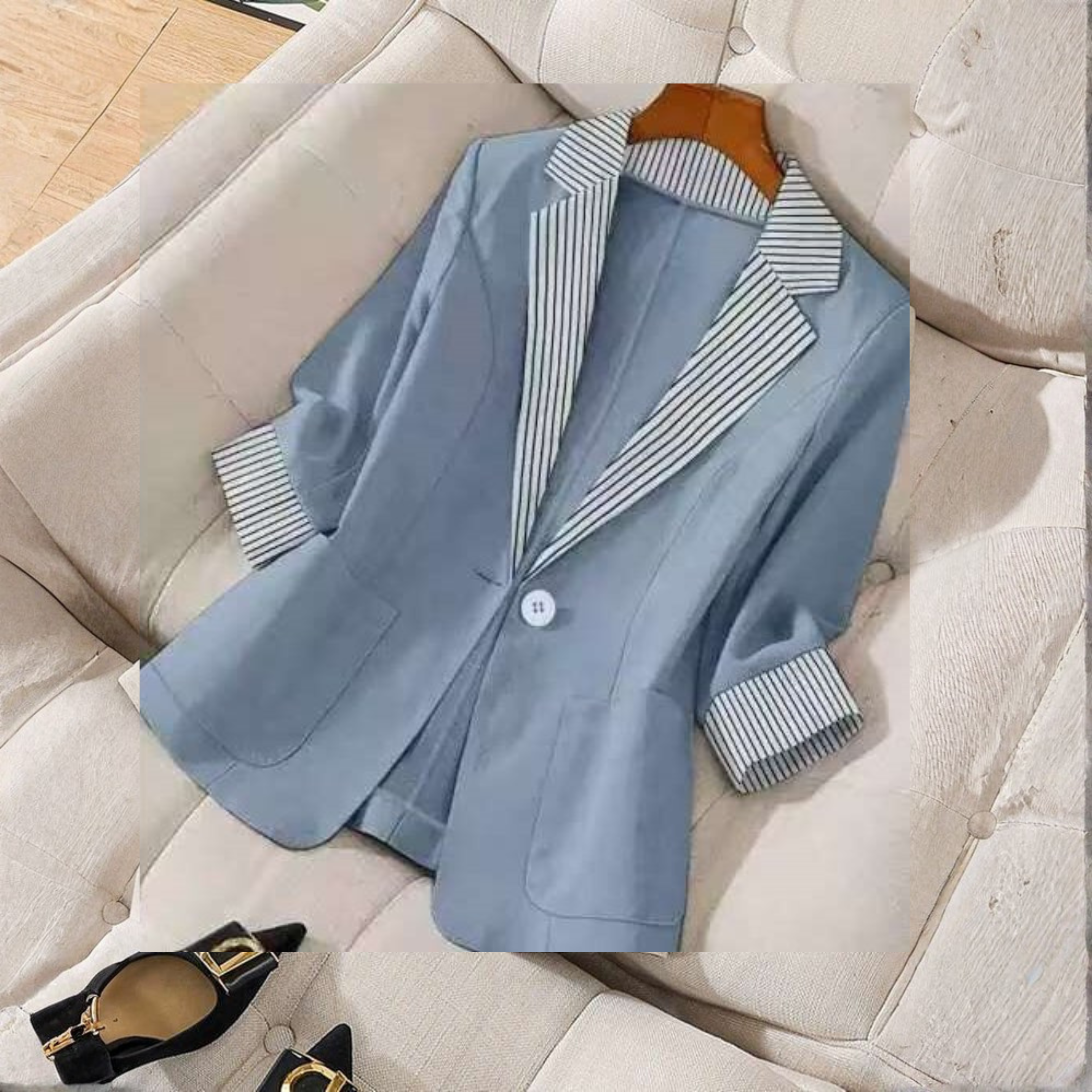 Elena | Striped Contrast Blazer - ginlerie 2