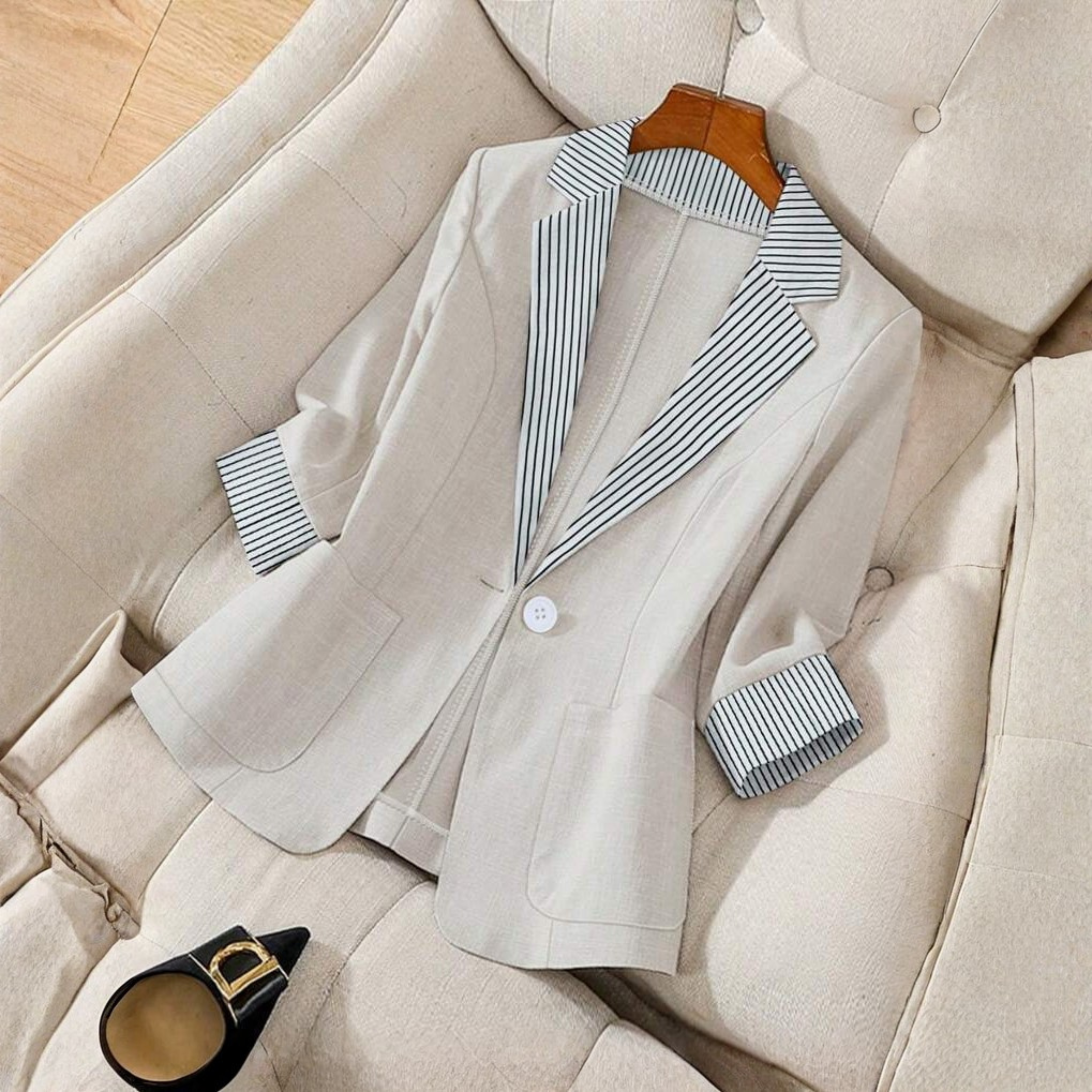 Elena | Striped Contrast Blazer - ginlerie 3
