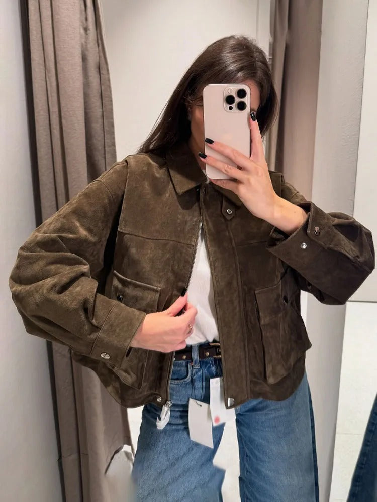 Elena | Suede Utility Jacket - ginlerie 4