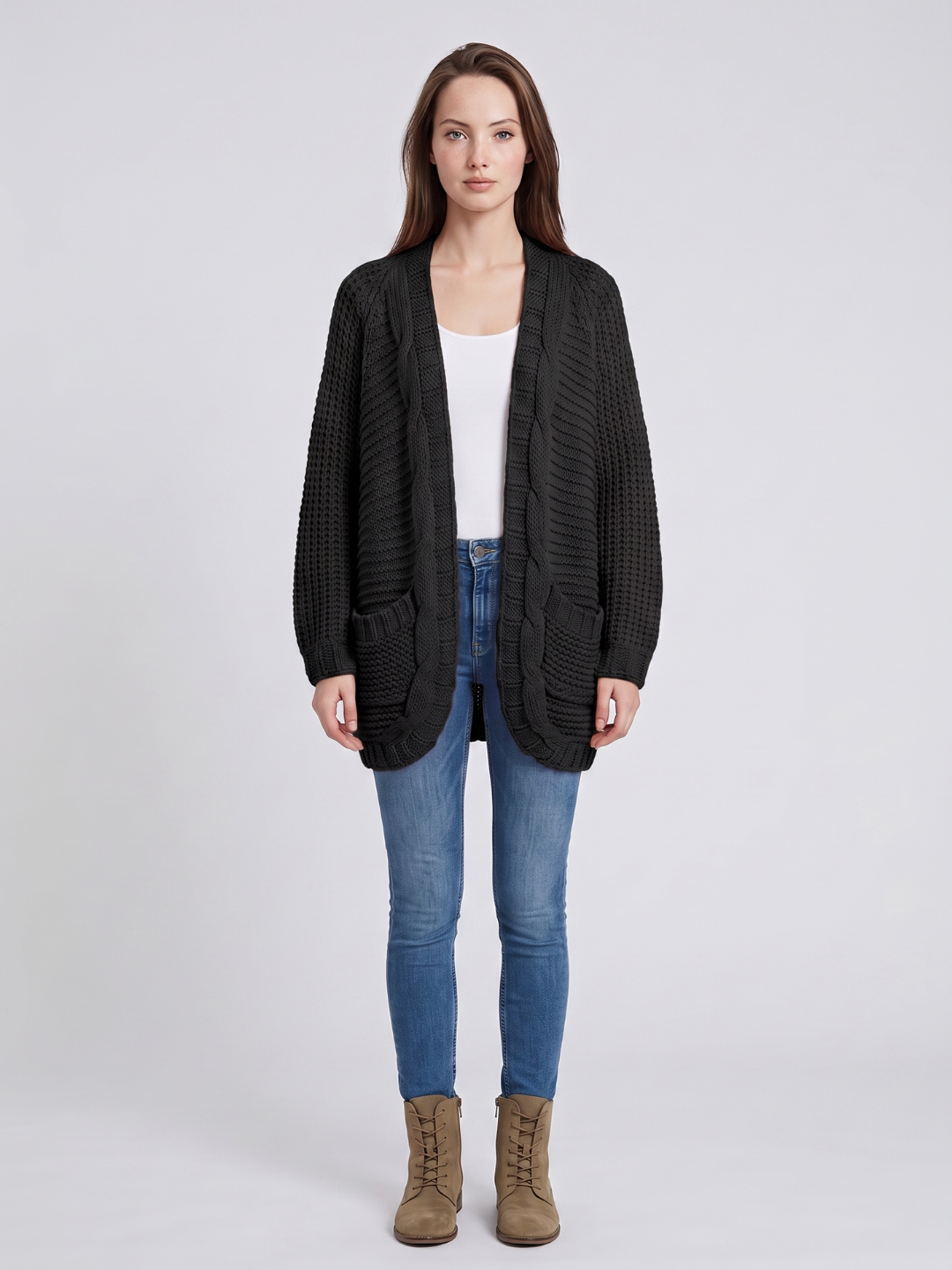 Elena | Textured Cable Knit Cardigan - ginlerie 1