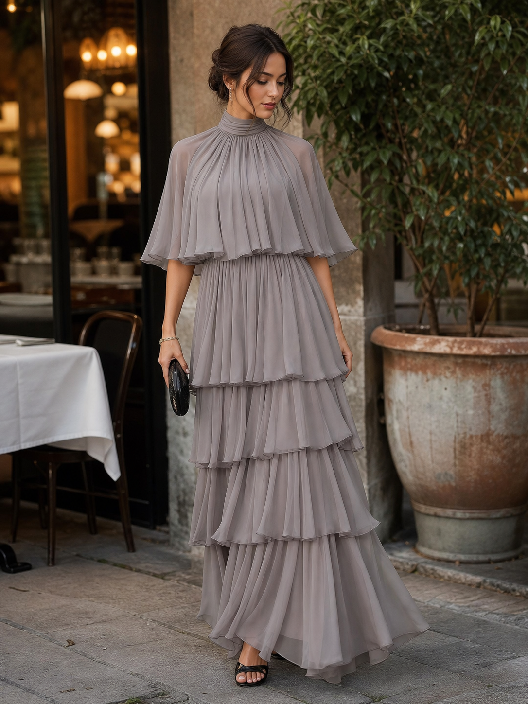 Elena | Tiered Pleated Maxi Dress With Sleeves - ginlerie 1