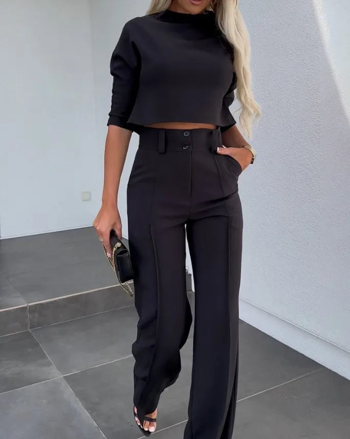 Elena | Two-Piece Crop Top and Wide-Leg Trousers Set - ginlerie 3