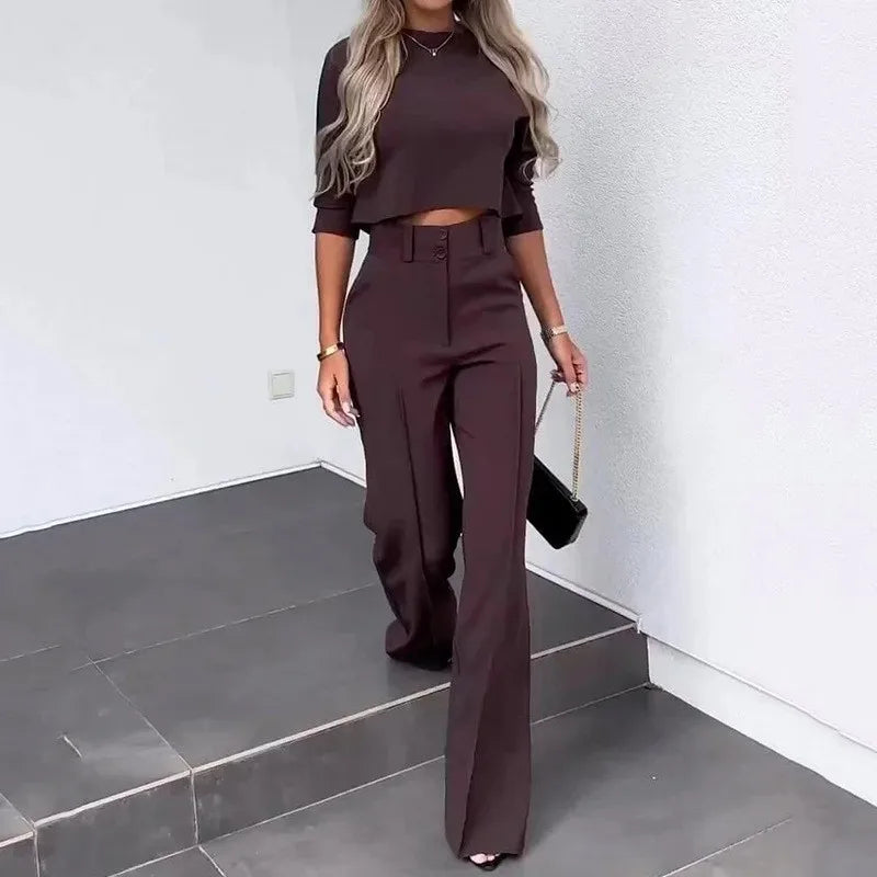Elena | Two-Piece Crop Top and Wide-Leg Trousers Set - ginlerie 6