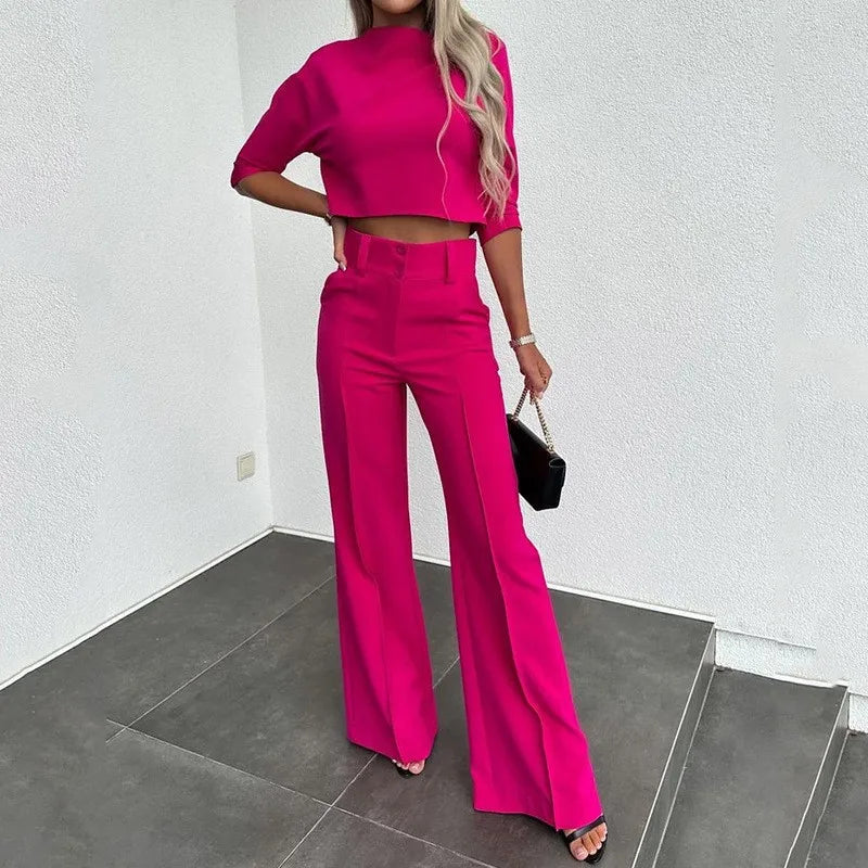Elena | Two-Piece Crop Top and Wide-Leg Trousers Set - ginlerie 9