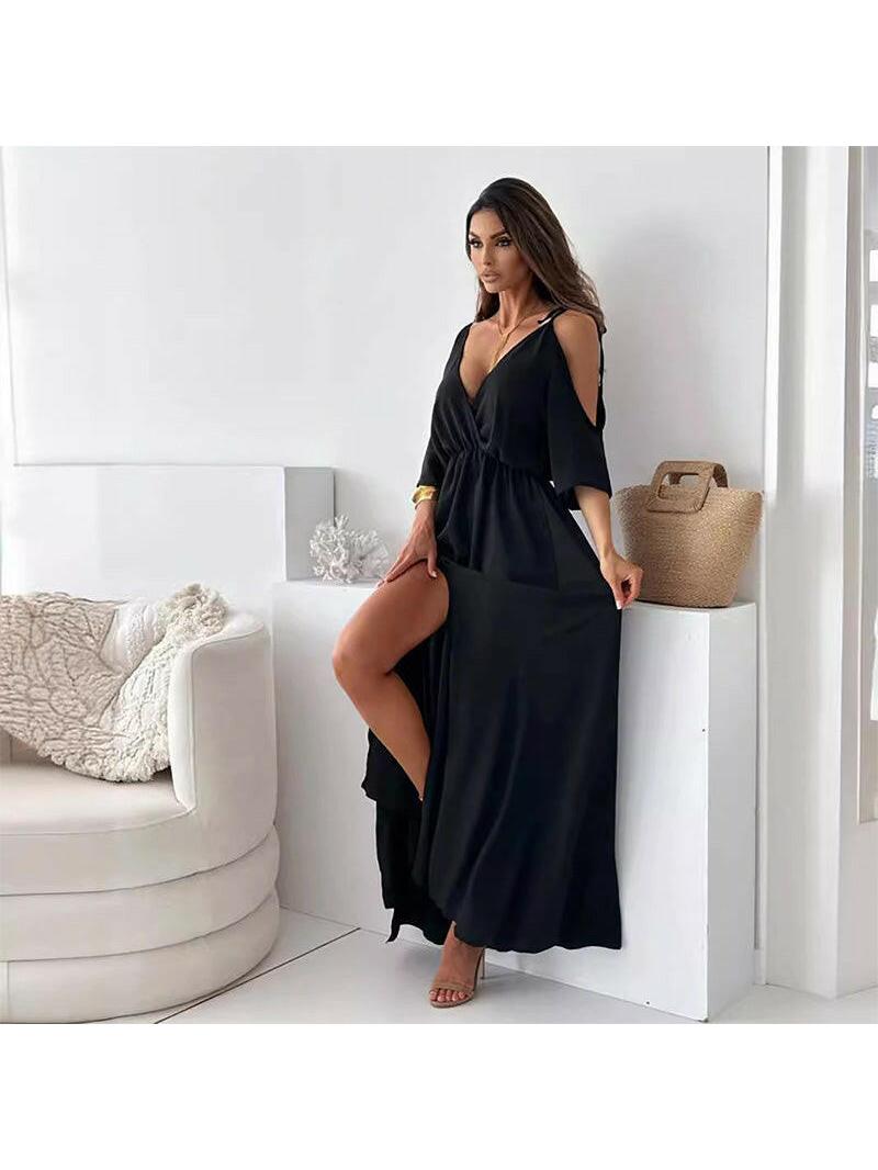 Elena | V-Neck Slit Maxi Dress - ginlerie 1