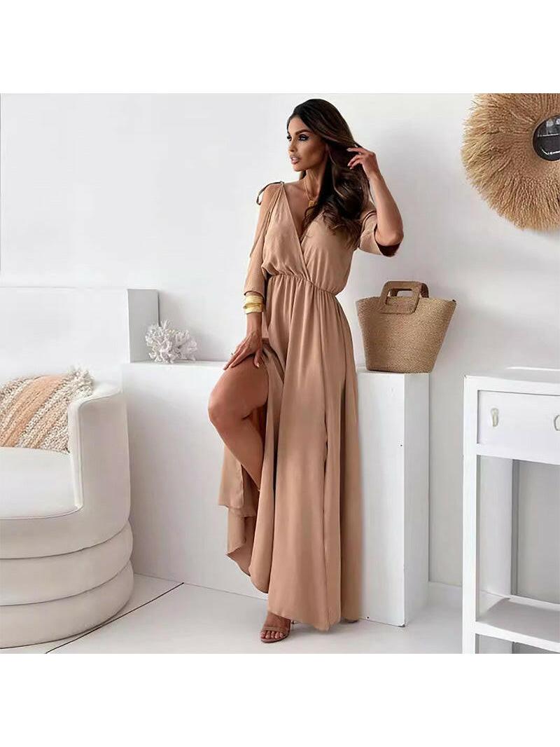 Elena | V-Neck Slit Maxi Dress - ginlerie 2