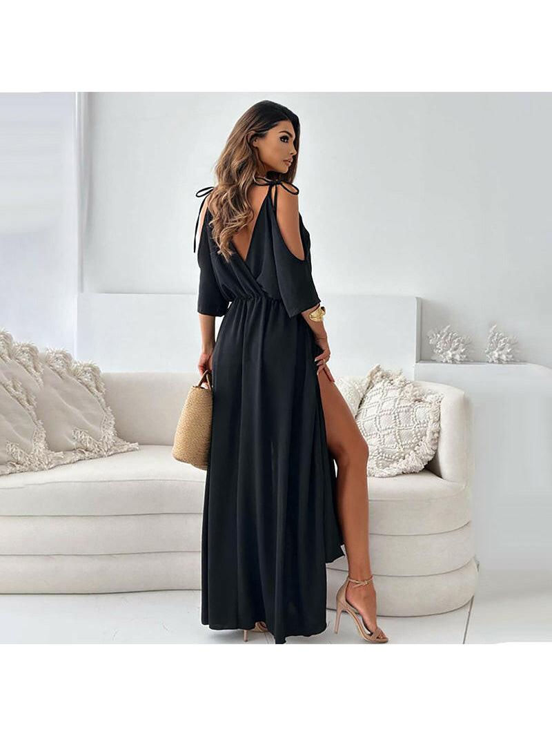 Elena | V-Neck Slit Maxi Dress - ginlerie 5