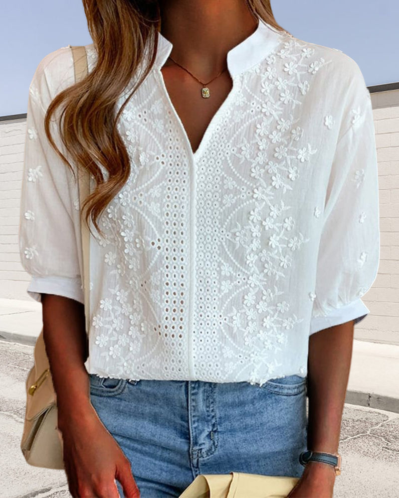 Elena | V Neck Puff Sleeve Blouse - ginlerie 1