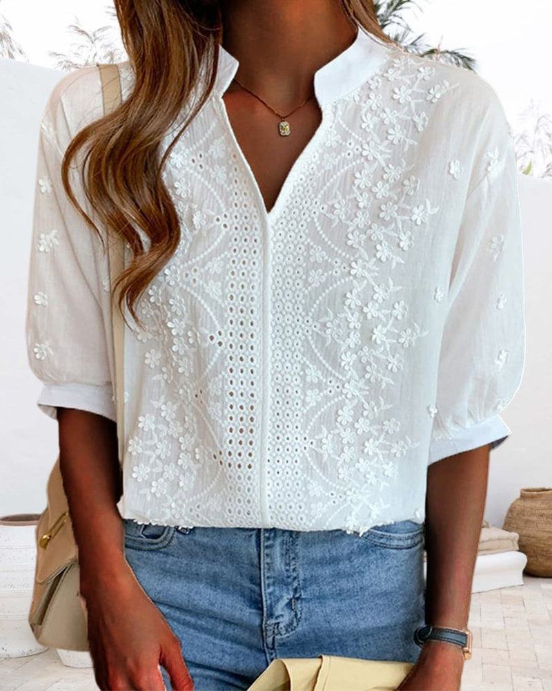 Elena | V Neck Puff Sleeve Blouse - ginlerie 2