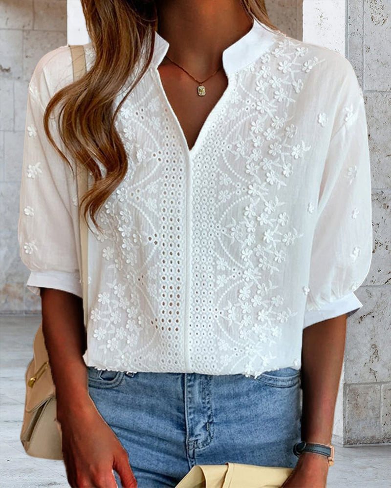 Elena | V Neck Puff Sleeve Blouse - ginlerie 7