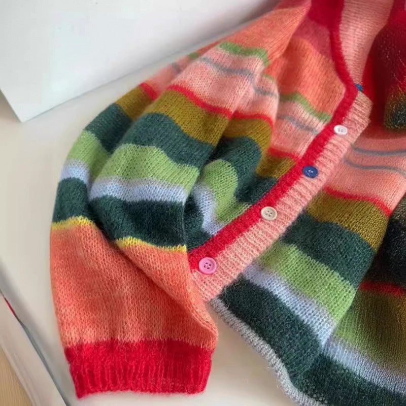 Freya | Relaxed Rainbow Knitted Cardigan - ginlerie 3