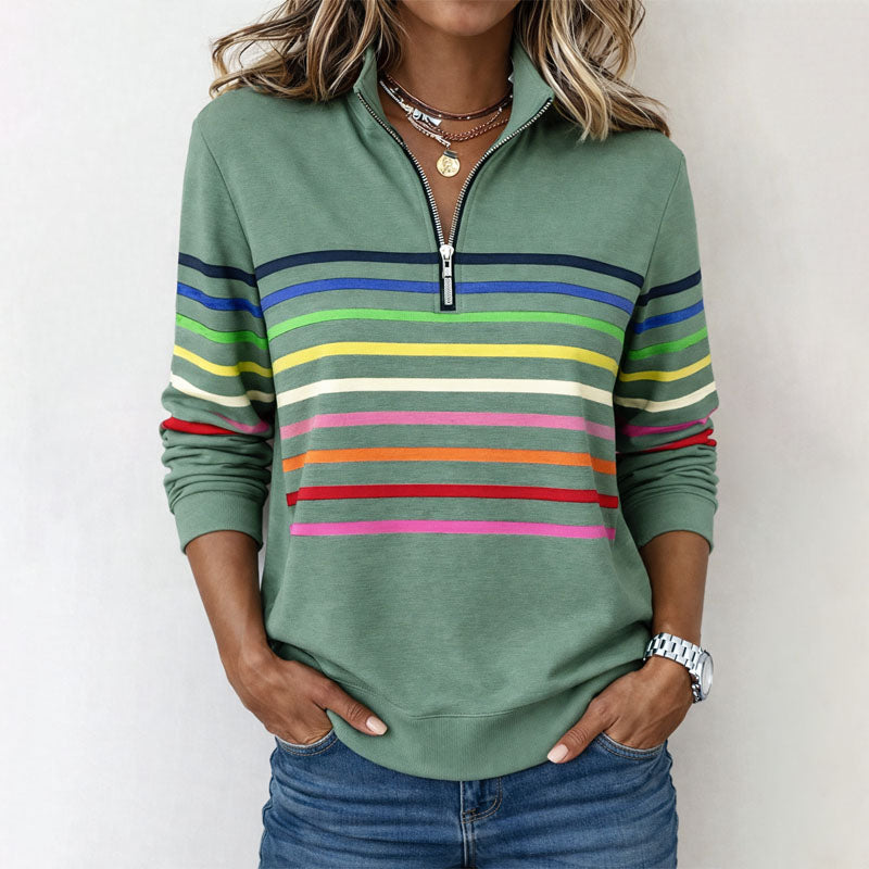 Freya | Striped Half-Zip Sweatshirt - ginlerie 1