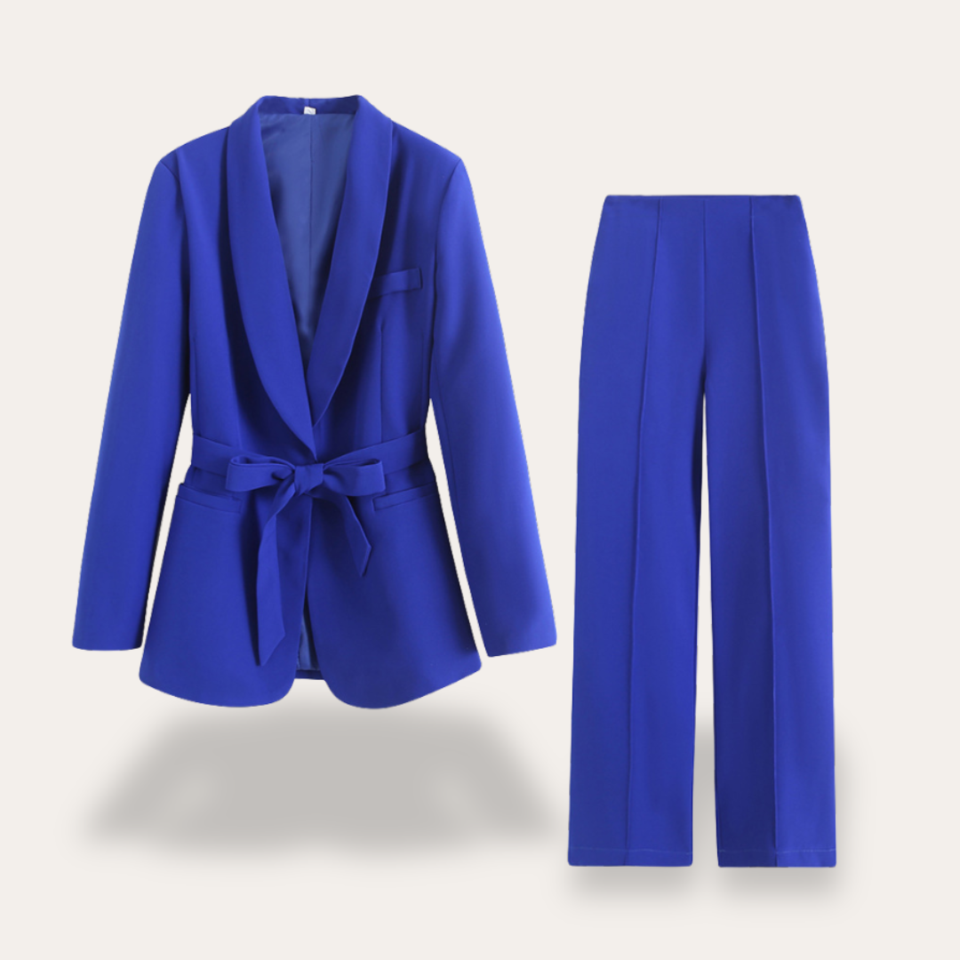 Hazel | Belted Blazer and Wide Leg Trousers Set - ginlerie 2