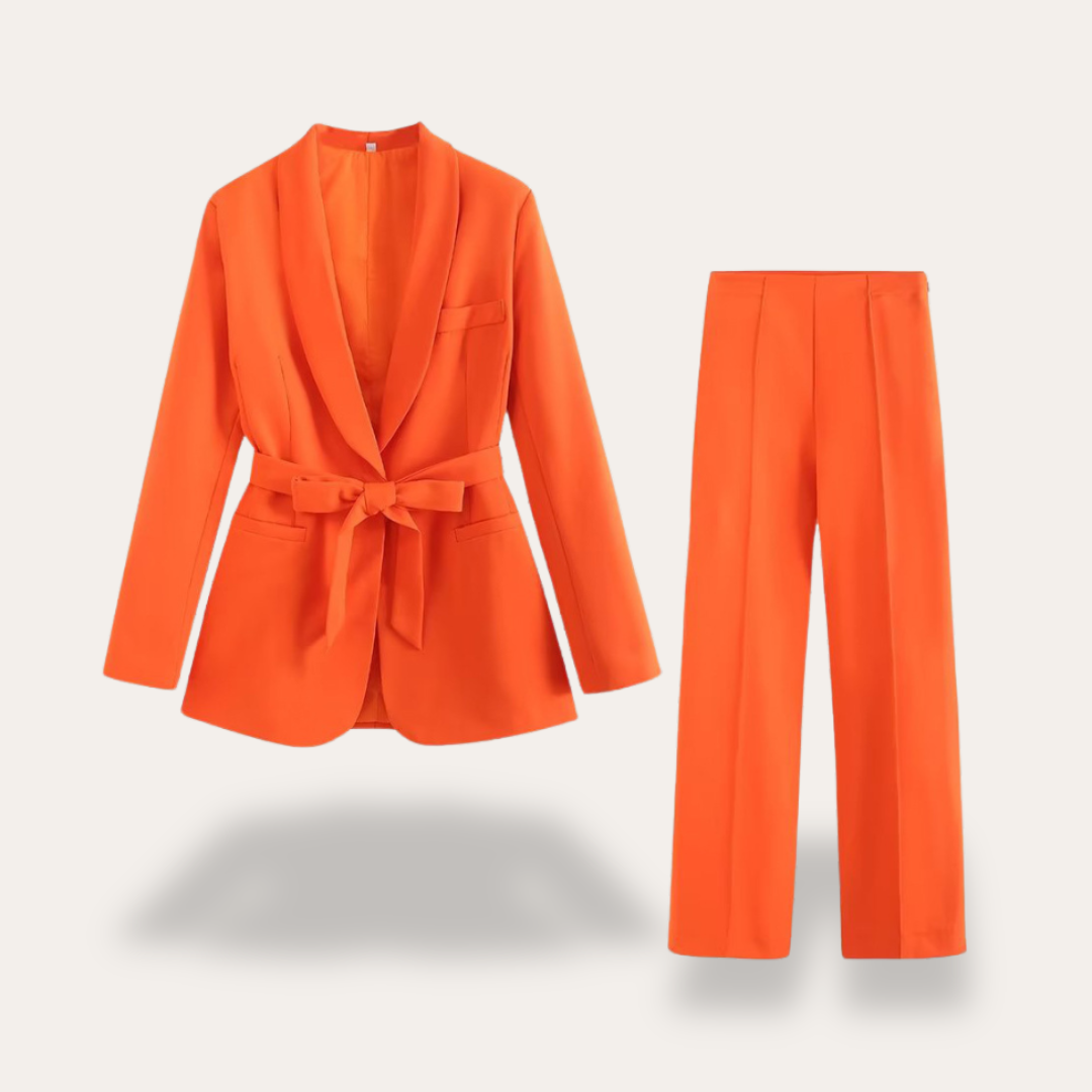 Hazel | Belted Blazer and Wide Leg Trousers Set - ginlerie 5
