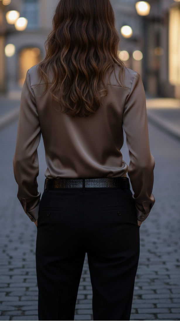 Isabelle Satin Blouse with Lace-Up Detail – Elegant Draped Design for Versatile Styling 2