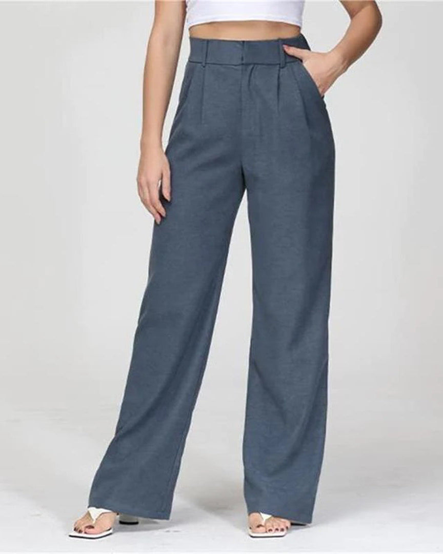 Isla | Elegant High-Waisted Linen Wide-Leg Trousers - ginlerie 0