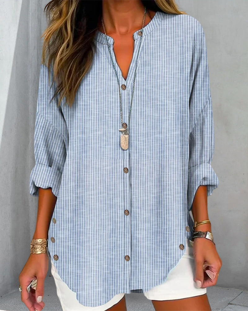 Isla | Striped Button Blouse - ginlerie 4