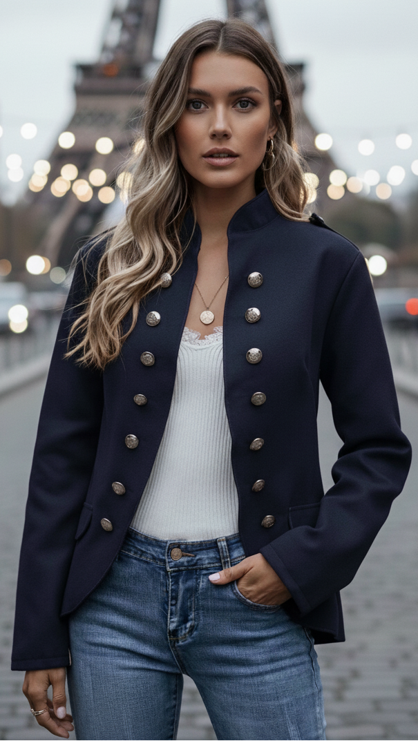 Isla | Tailored Blazer with Gold Accents - ginlerie 1