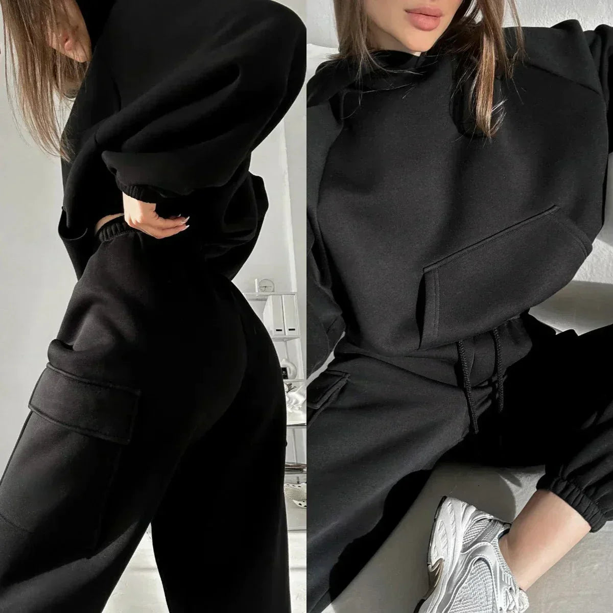 Jade | Cargo Pocket Hoodie and Sweatpants Set - ginlerie 0