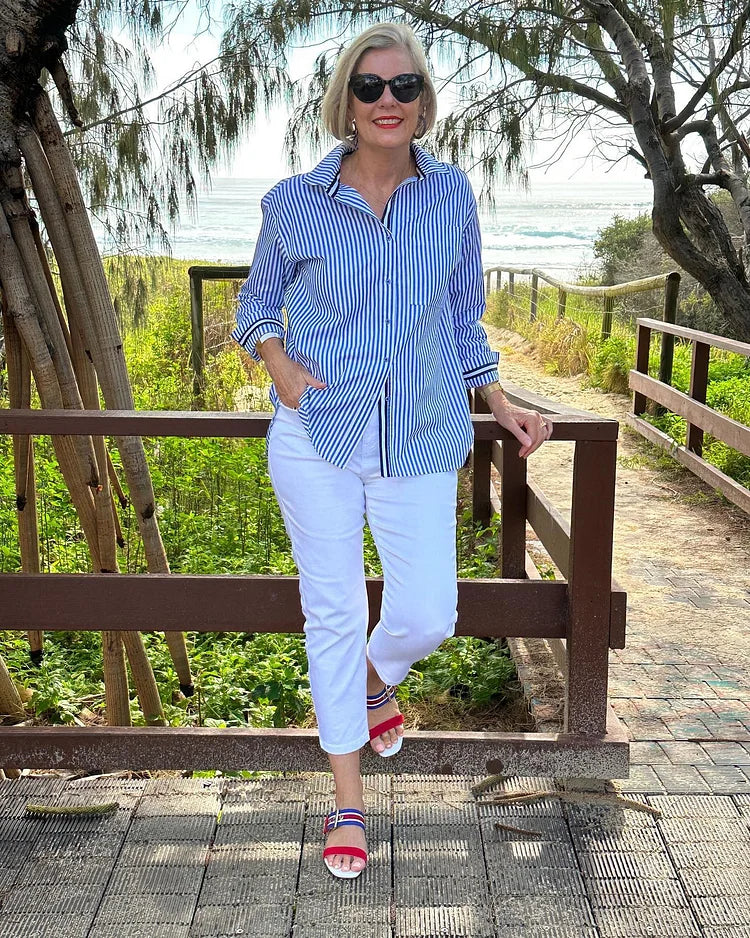 Jade | Classic Striped Button Shirt - ginlerie 1