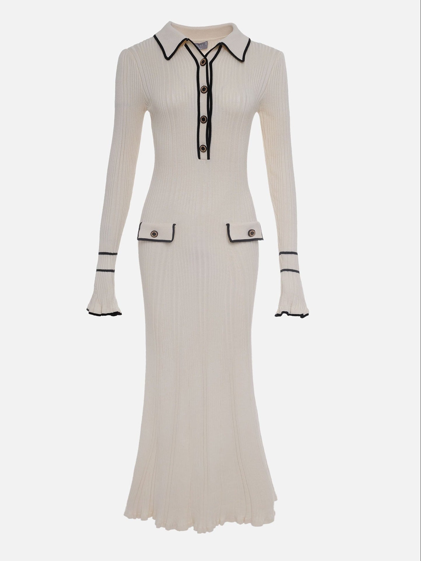 Luna Contrast Trim Midi Dress with Button-Down Front and Flared Cuffs 3