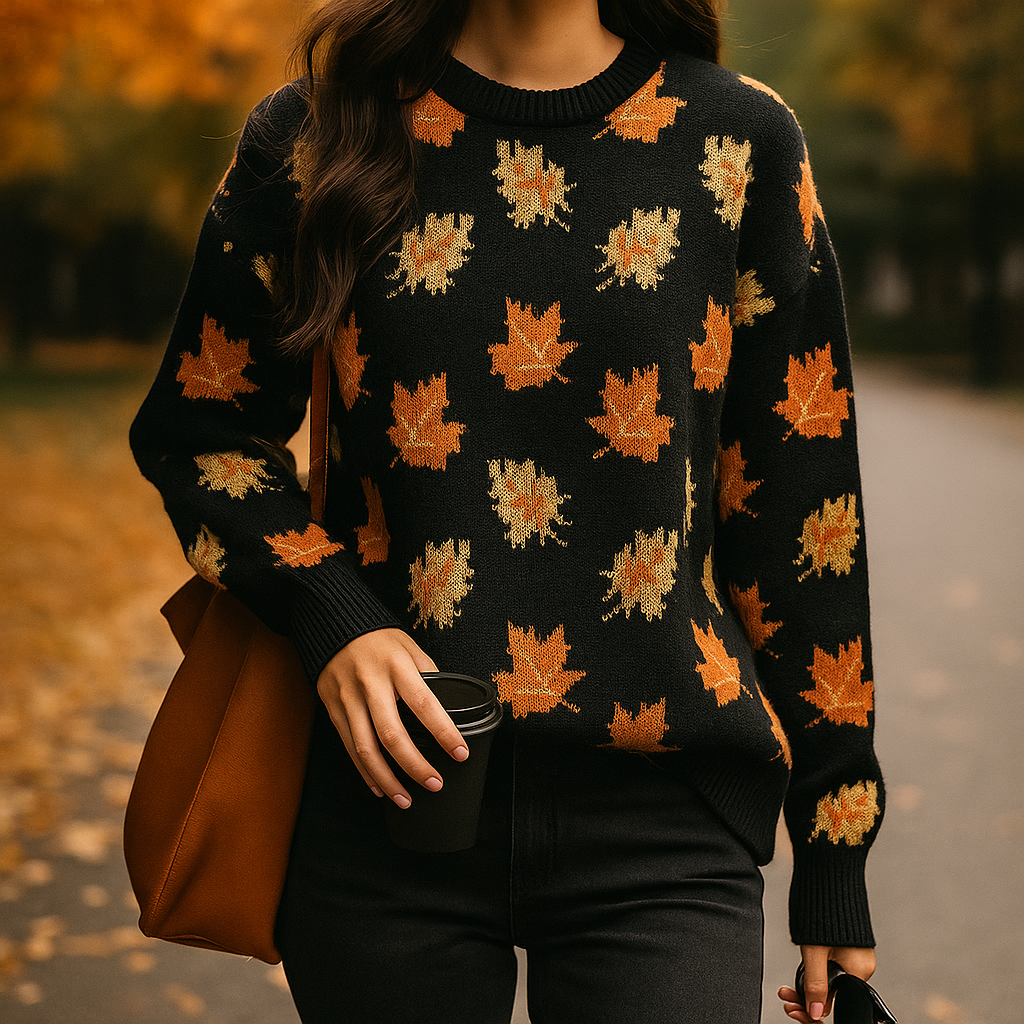 Luna | Autumn Leaf Knit Sweater - ginlerie 1