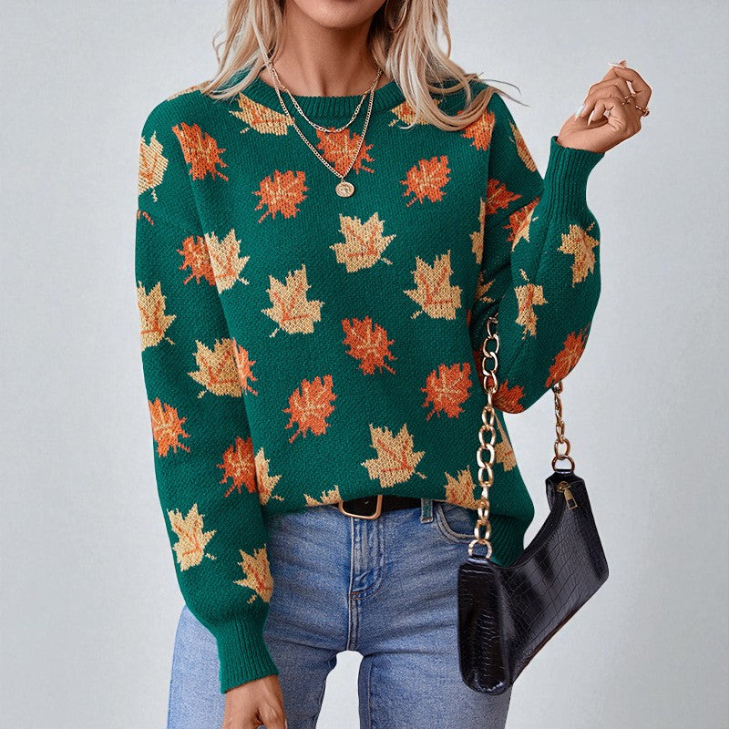 Luna | Autumn Leaf Knit Sweater - ginlerie 4