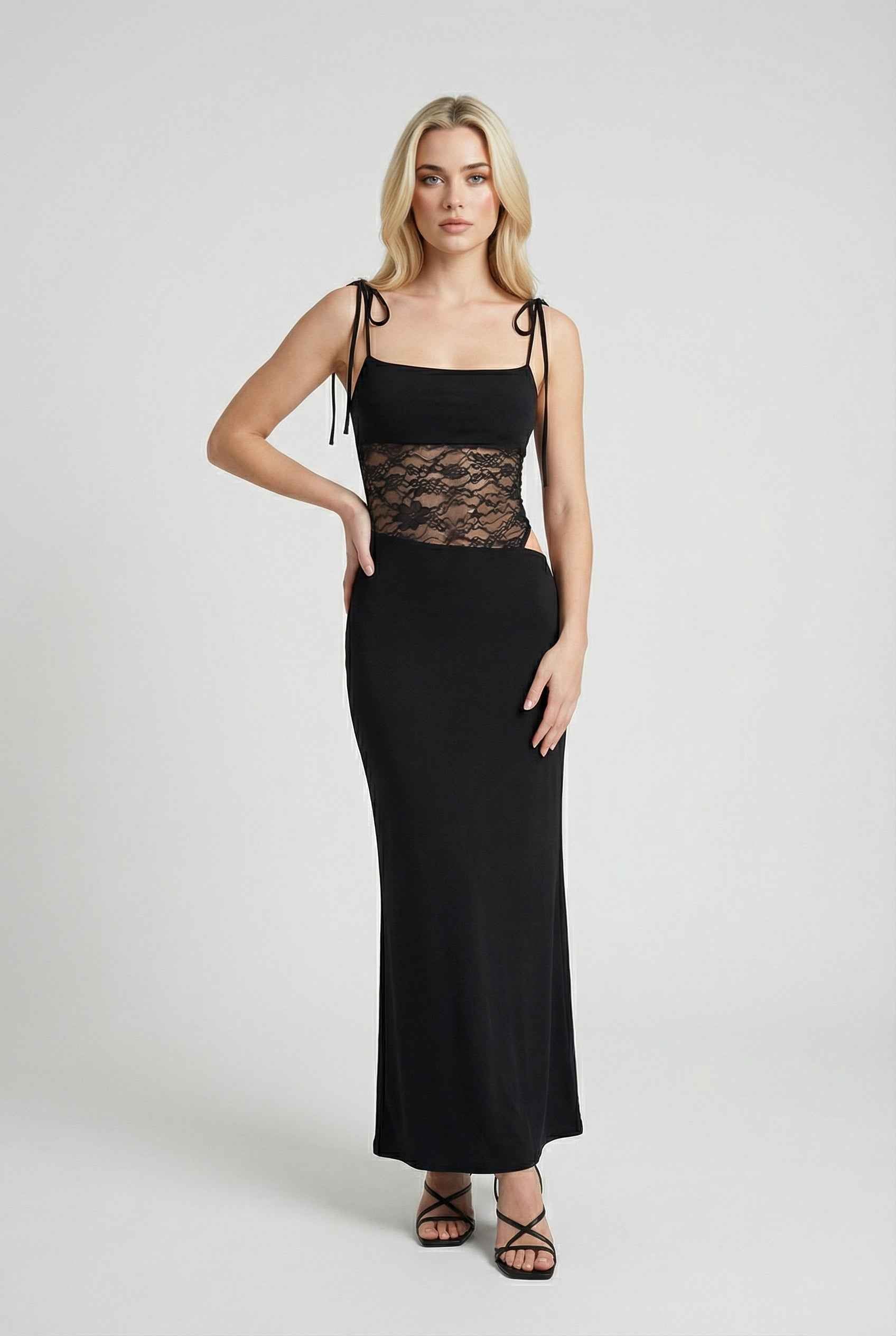 Luna | Black Elegant Lace Maxi Dress - ginlerie 2