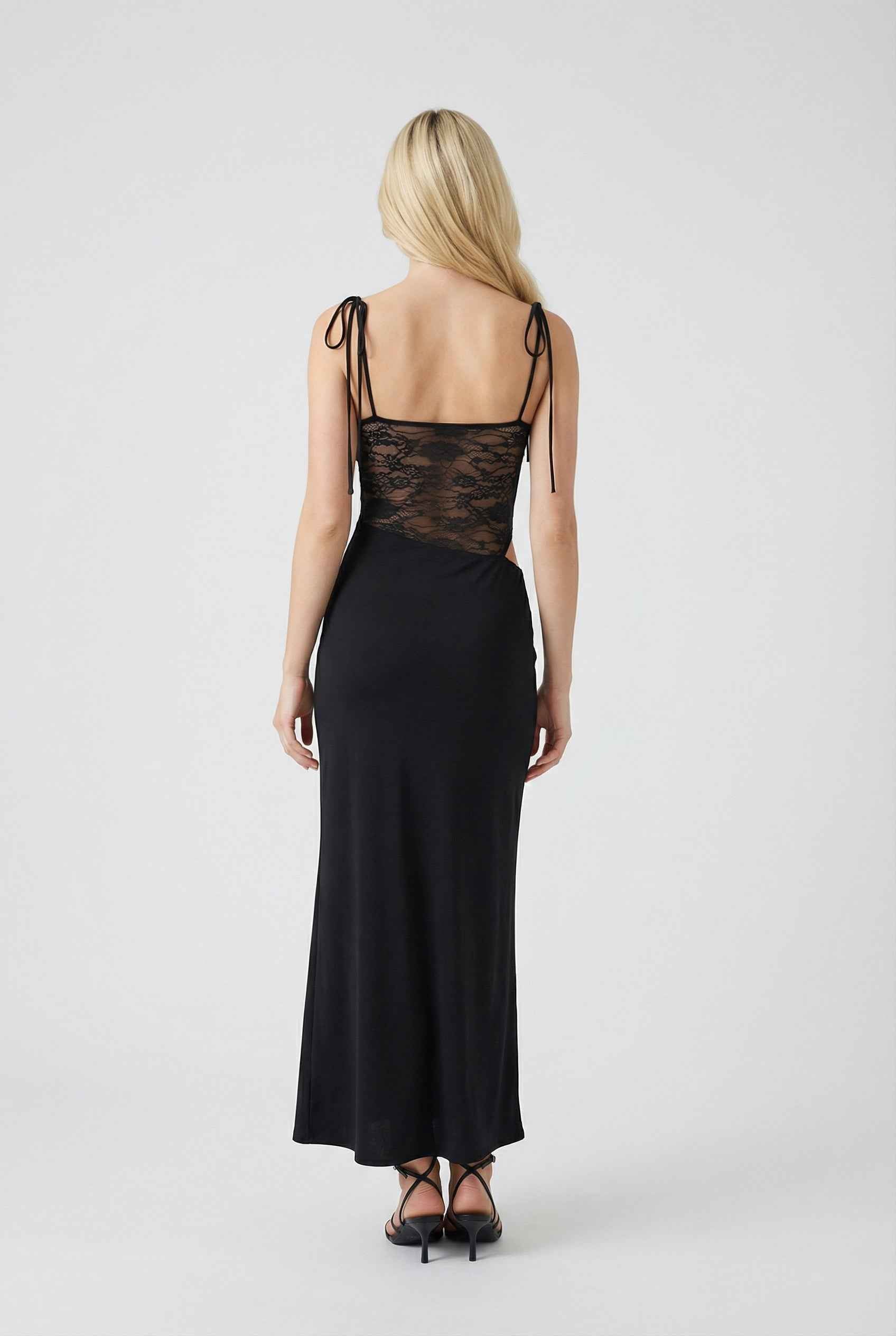 Luna | Black Elegant Lace Maxi Dress - ginlerie 3