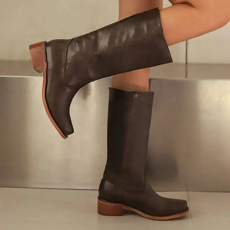 Luna | Black Knee High Boots with Stacked Heel - ginlerie 3