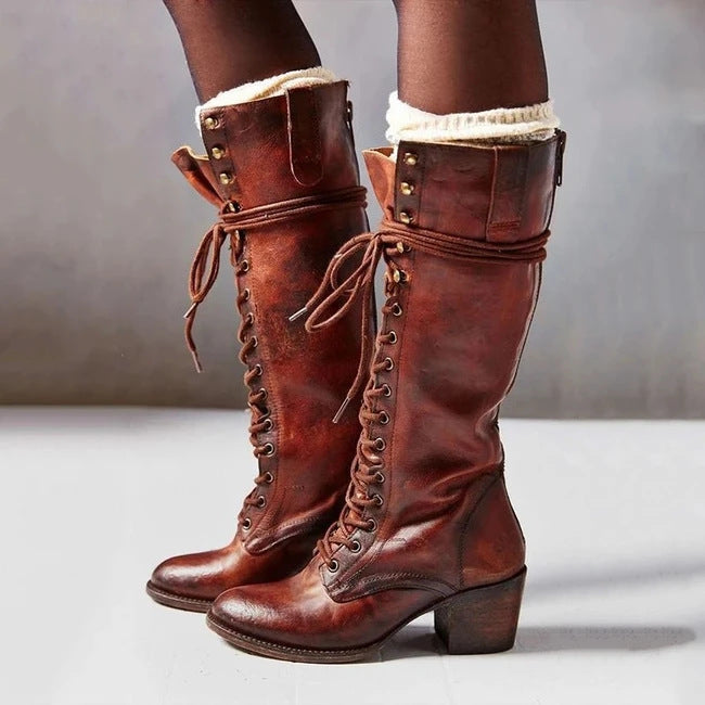 Luna | Black Knee High Lace-Up Boots - ginlerie 0