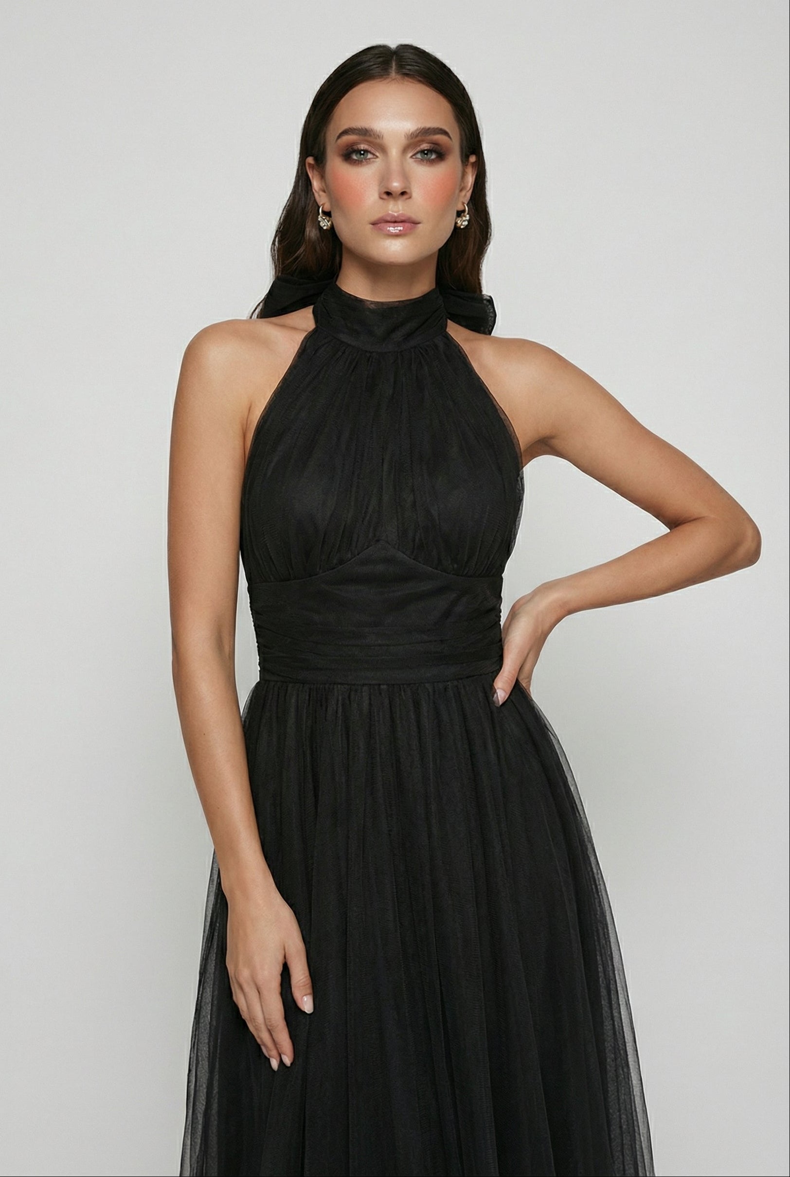 Luna | Black Satin Midi Dress - ginlerie 4