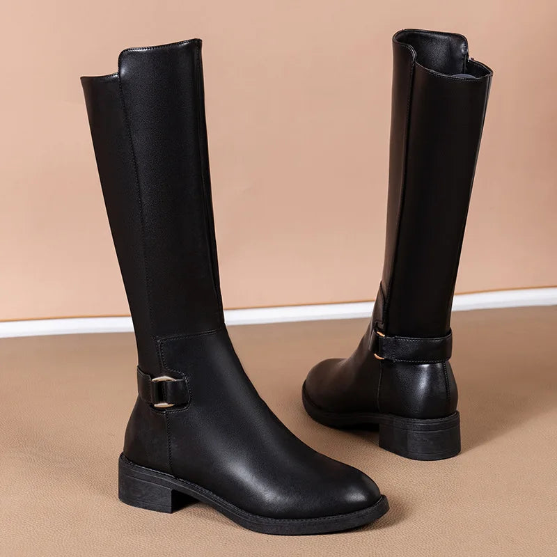 Luna | Buckle Detail Black Knee High Boots - ginlerie 2