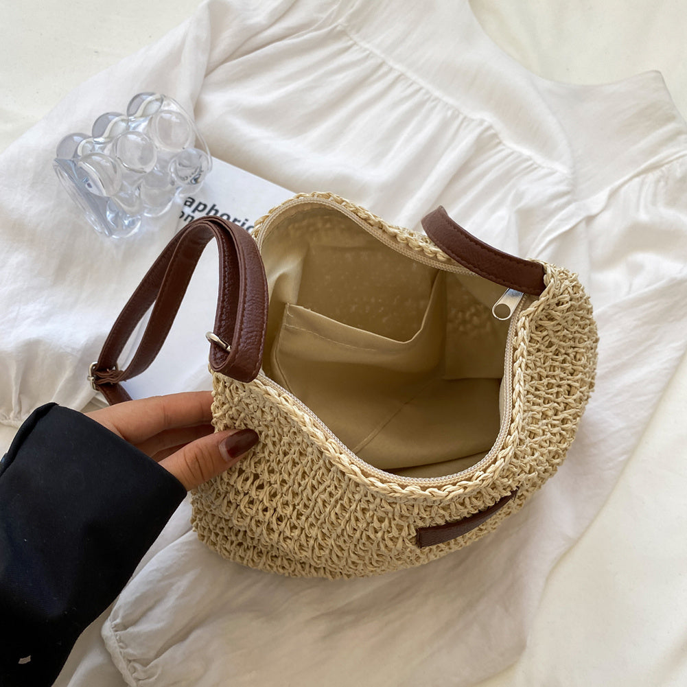 Luna | Chic Beige Straw Shoulder Bag - ginlerie 3