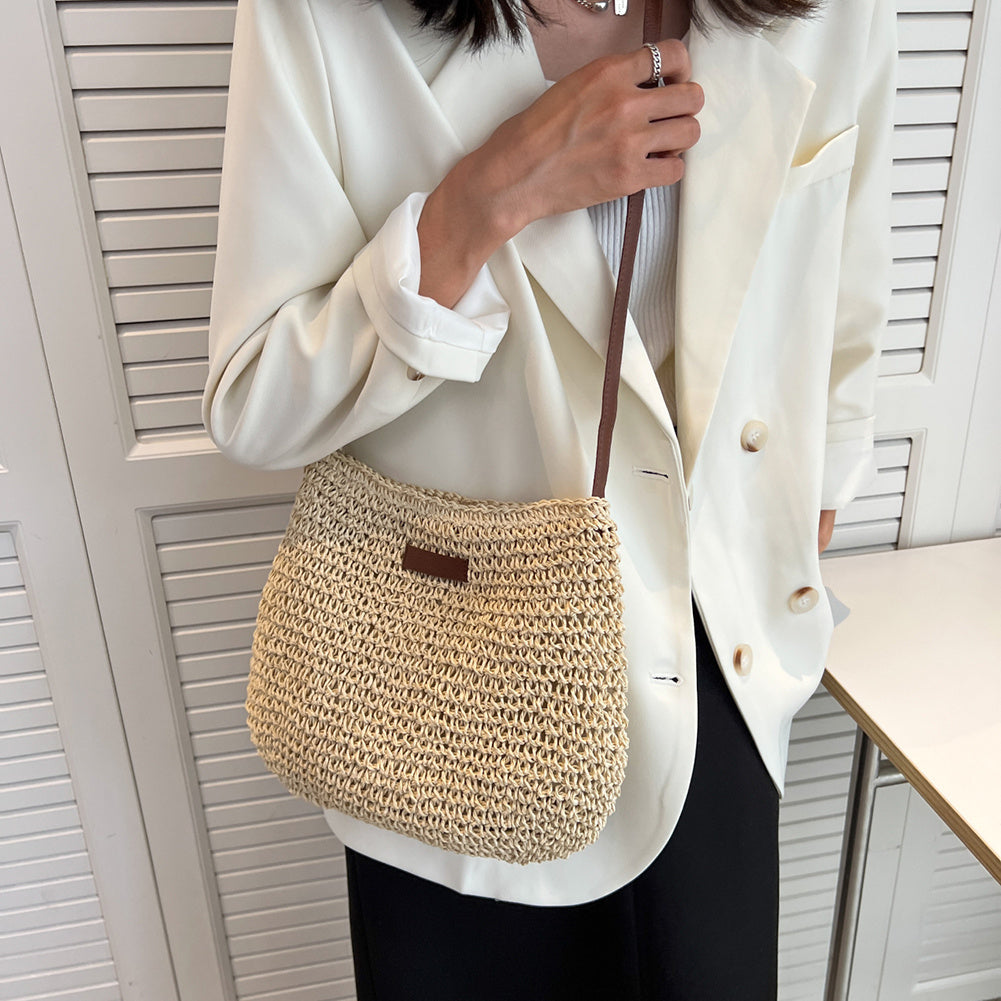 Luna | Chic Beige Straw Shoulder Bag - ginlerie 5