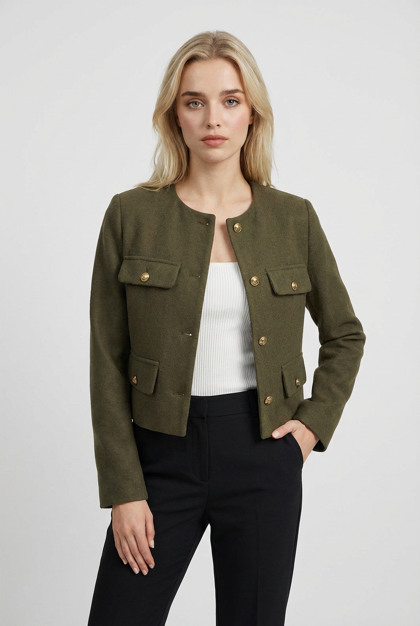 Luna | Chic Olive Green Short Jacket - ginlerie 2