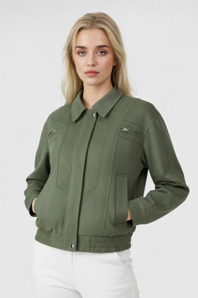 Luna | Elegant Green Bomber Jacket - ginlerie 1