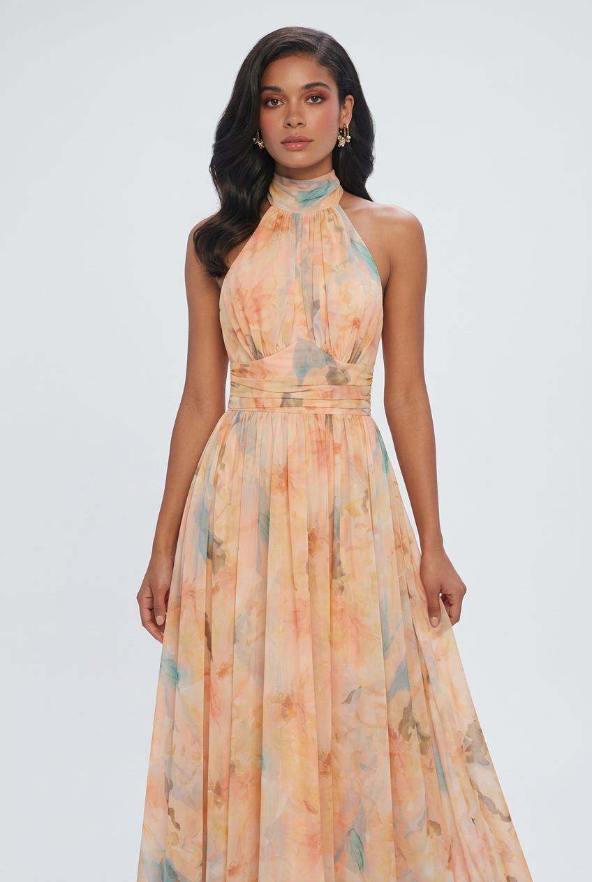 Luna | Elegant Halterneck Maxi Dress - ginlerie 4