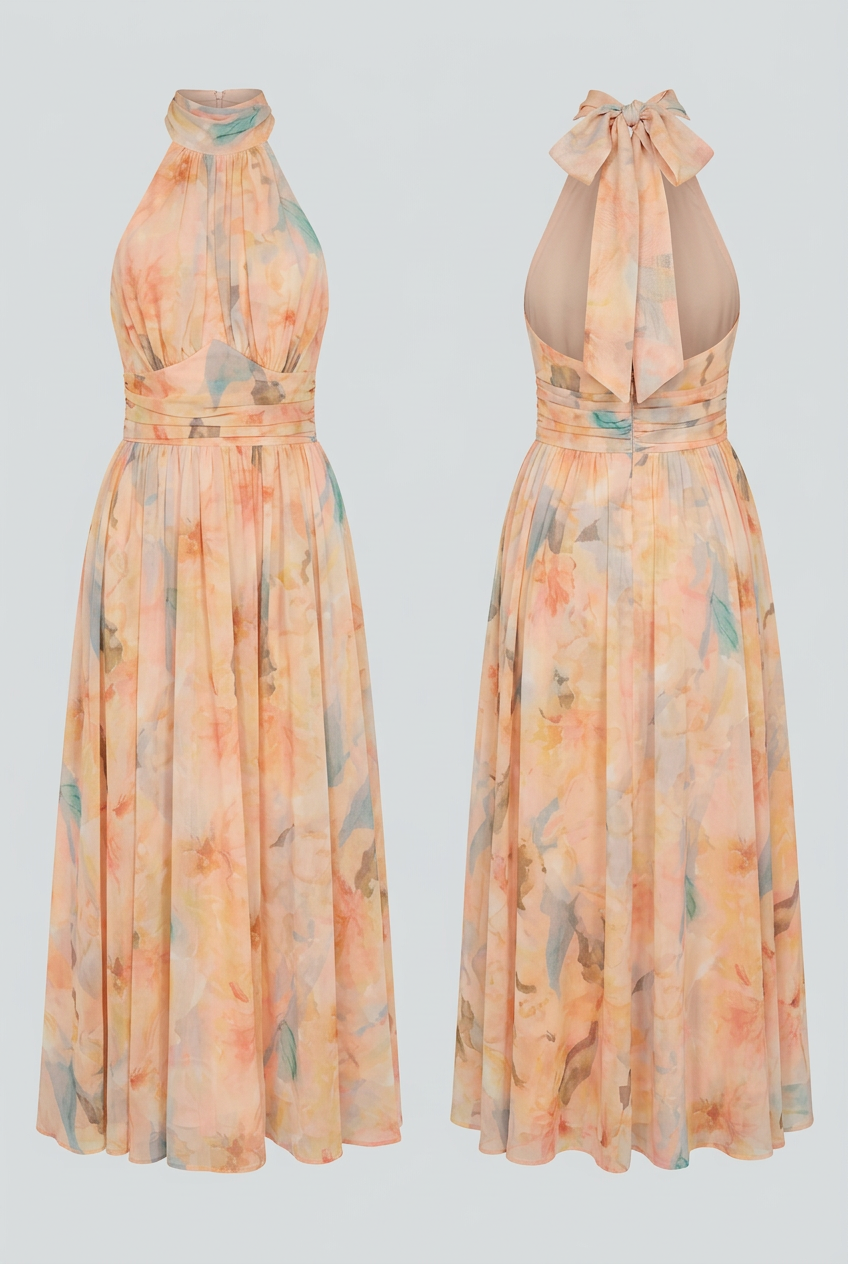 Luna | Elegant Halterneck Maxi Dress - ginlerie 5
