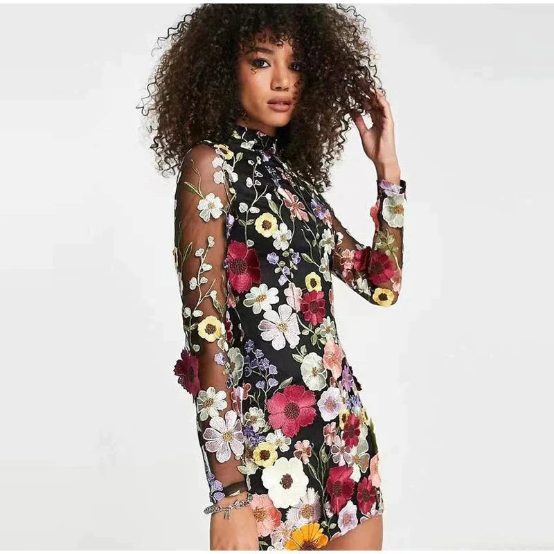 Luna | Floral Embroidered Mini Dress - ginlerie 3