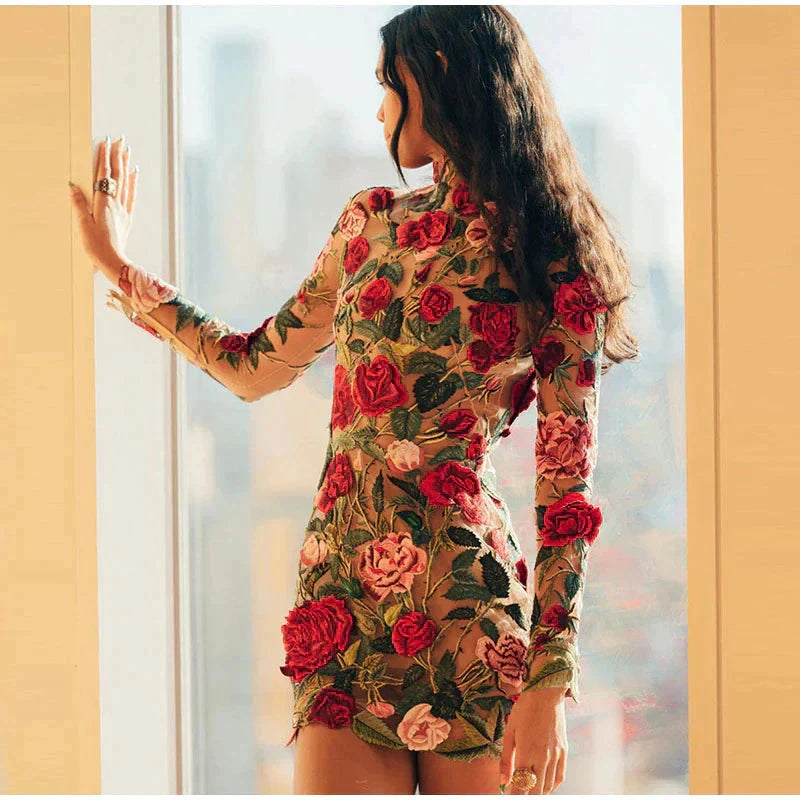 Luna | Floral Embroidered Mini Dress - ginlerie 5