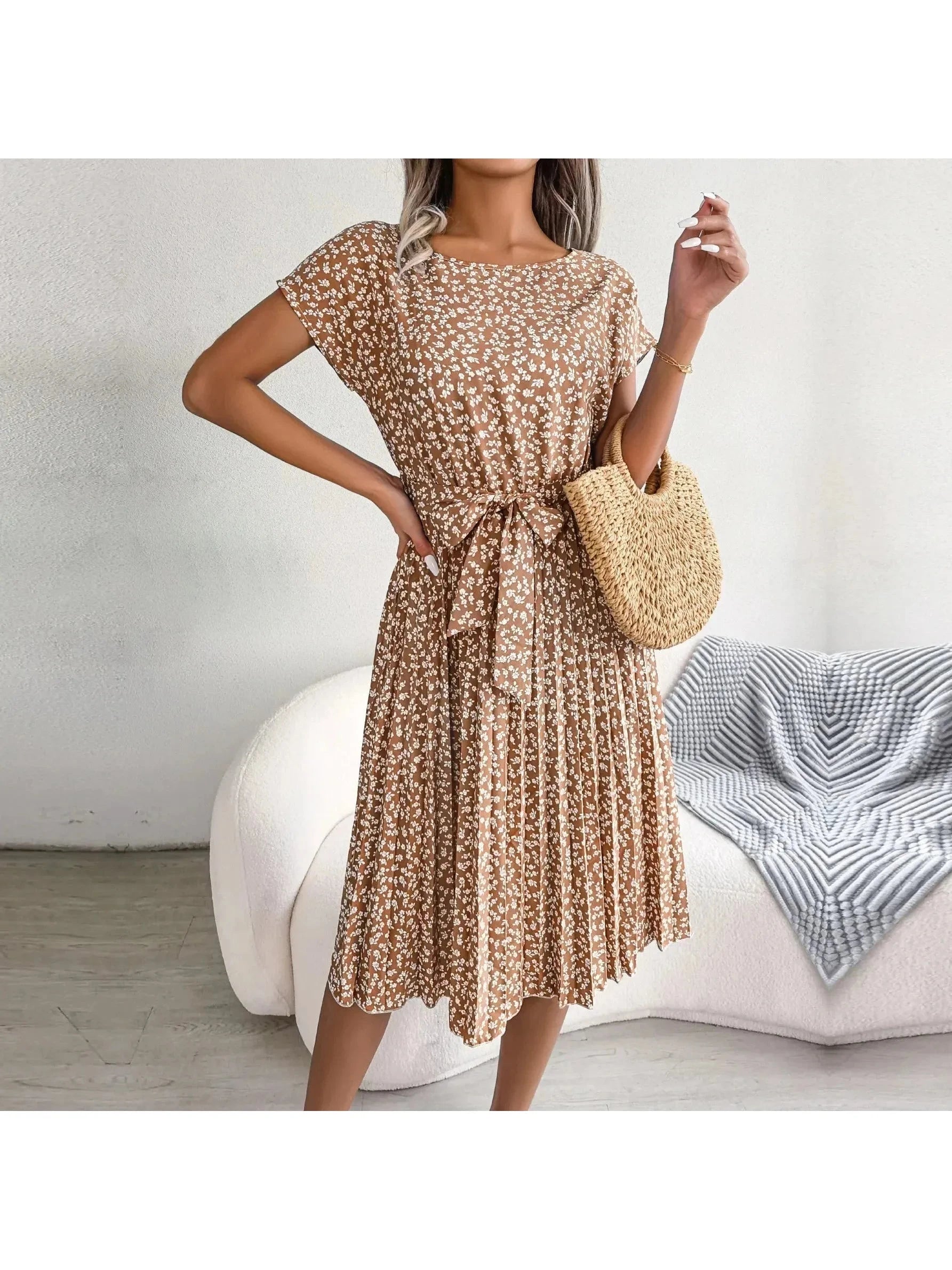 Luna | Floral Pleated Midi Dress - ginlerie 3