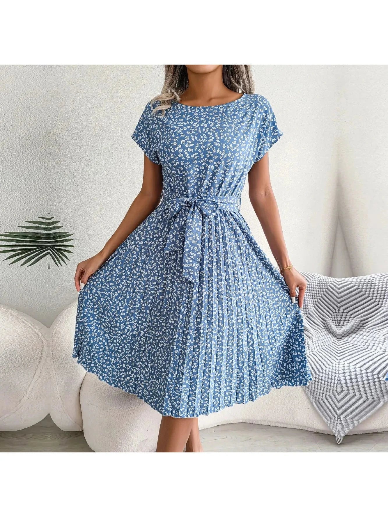Luna | Floral Pleated Midi Dress - ginlerie 5