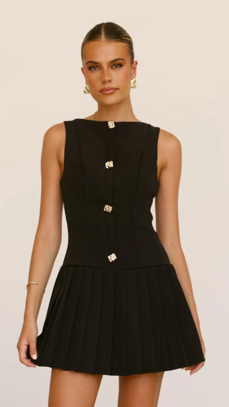 Luna | High Neck Pleated Dress - ginlerie 0